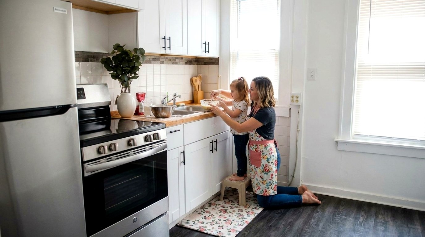 Mother and daughter baking in the kitchen