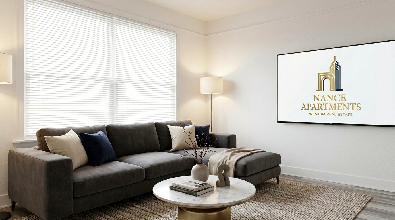 Beautifully staged Nance Apartments living room